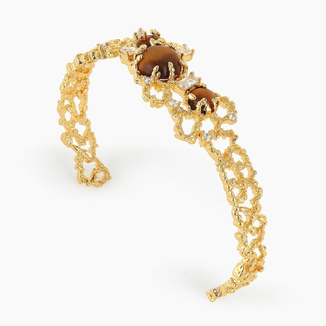 Gold Rock And Tiger Eye Bangle Bracelet | APTM2031 - Les Nereides