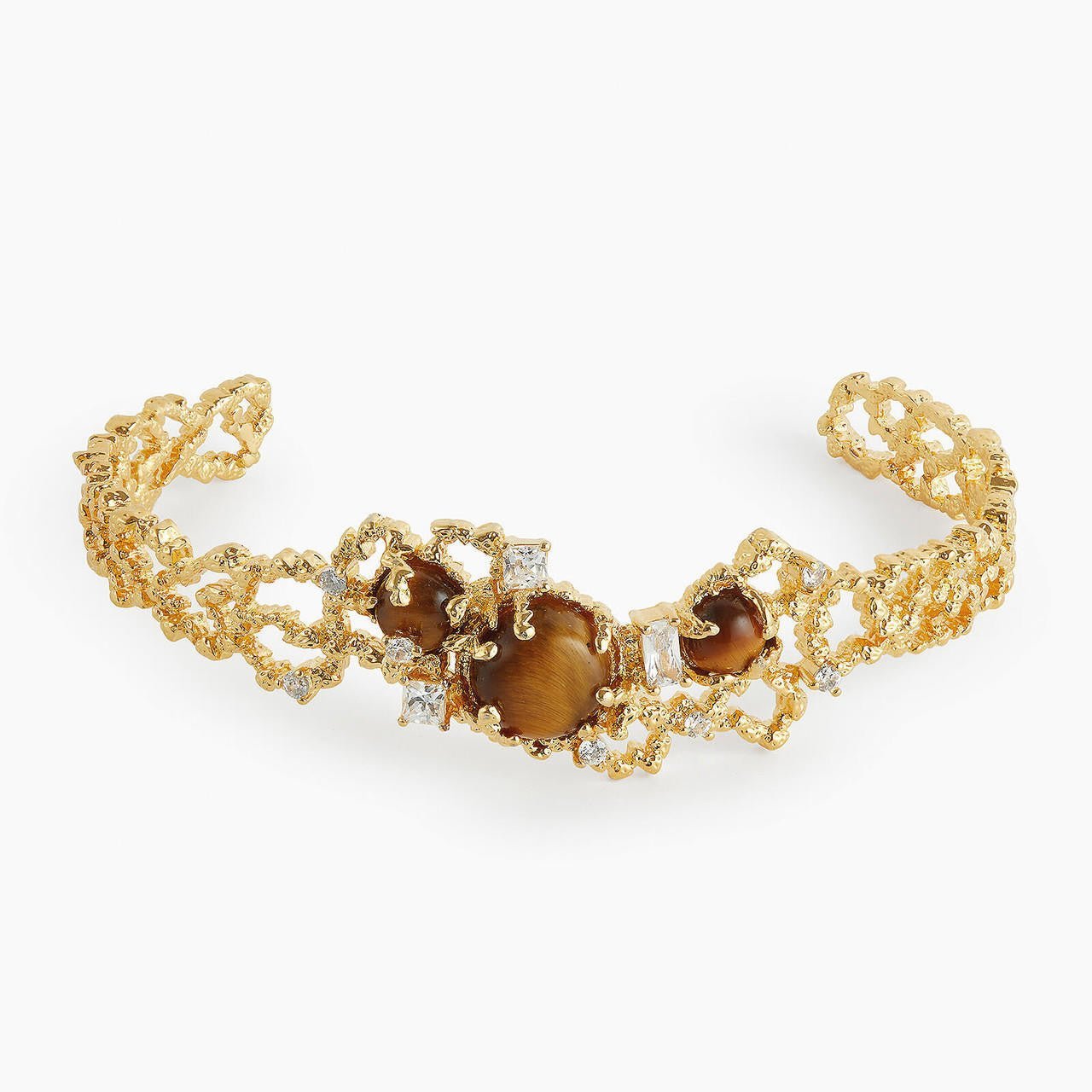 Gold Rock And Tiger Eye Bangle Bracelet | APTM2031 - Les Nereides