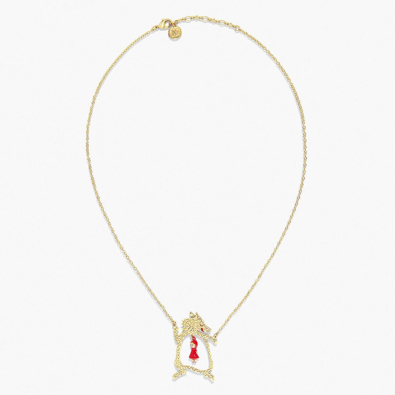 Golden Big Bad Wolf And Little Red Riding Hood Pendant Necklace | APBB3031 - Les Nereides