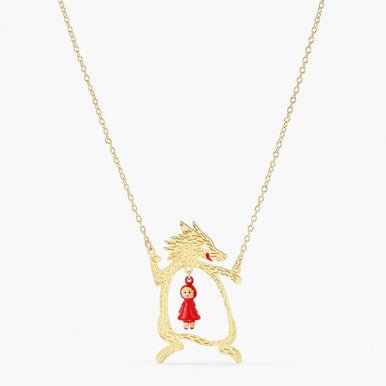 Golden Big Bad Wolf And Little Red Riding Hood Pendant Necklace | APBB3031 - Les Nereides