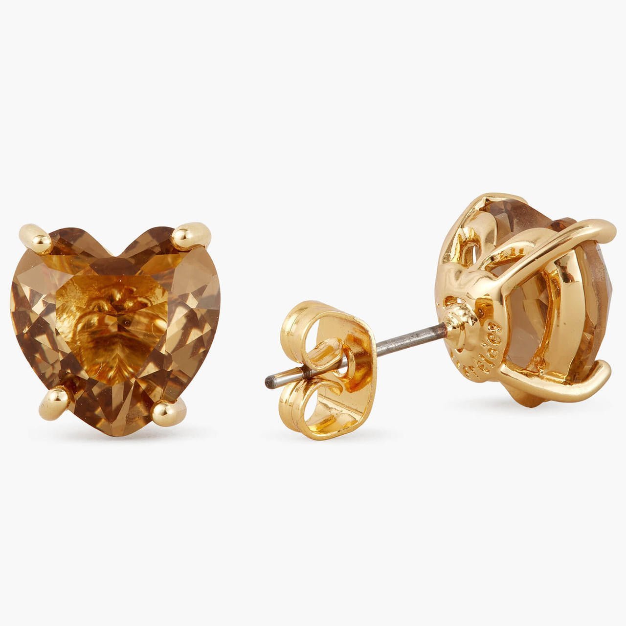 Golden Brown Diamantine Heart Sleeper Earrings | APLD1451 - Les Nereides