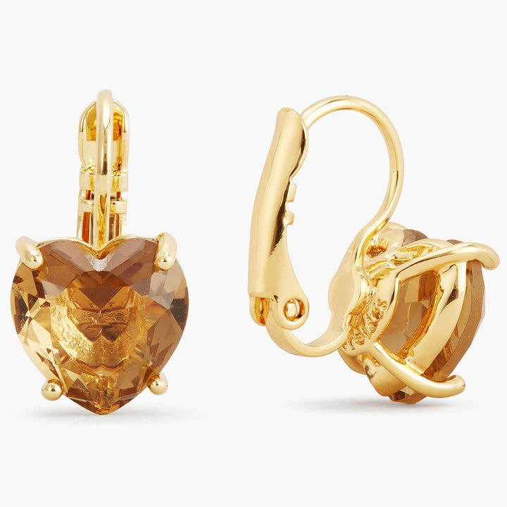 Golden Brown Diamantine Heart Sleeper Earrings | APLD1451 - Les Nereides
