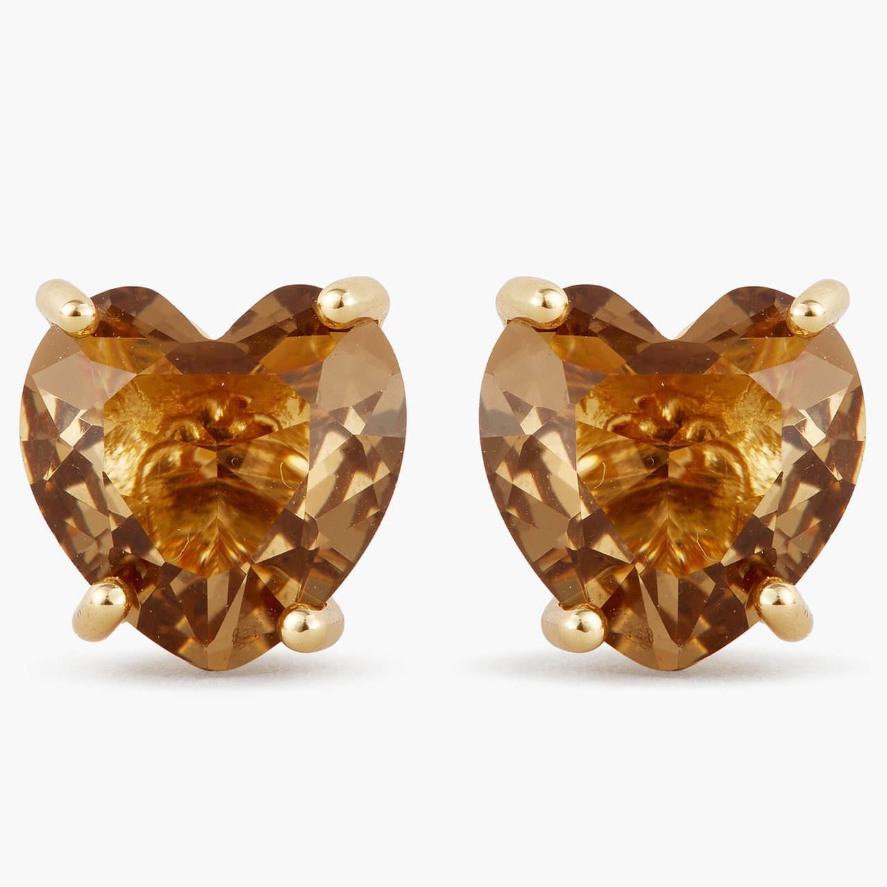 Golden Brown Diamantine Heart Sleeper Earrings | APLD1451 - Les Nereides