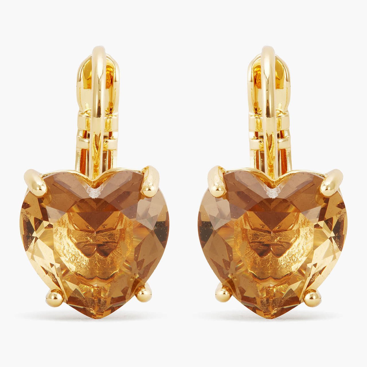 Golden Brown Diamantine Heart Sleeper Earrings | APLD1451 - Les Nereides