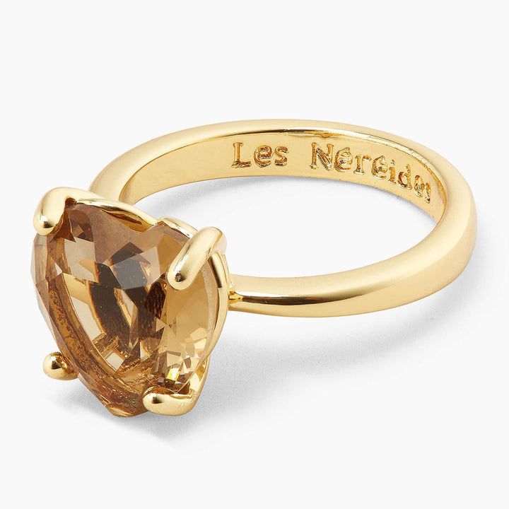 Golden Brown Diamantine Heart Solitaire Ring | APLD6171 - Les Nereides