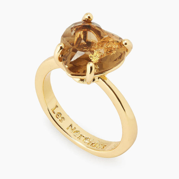 Golden Brown Diamantine Heart Solitaire Ring | APLD6171 - Les Nereides