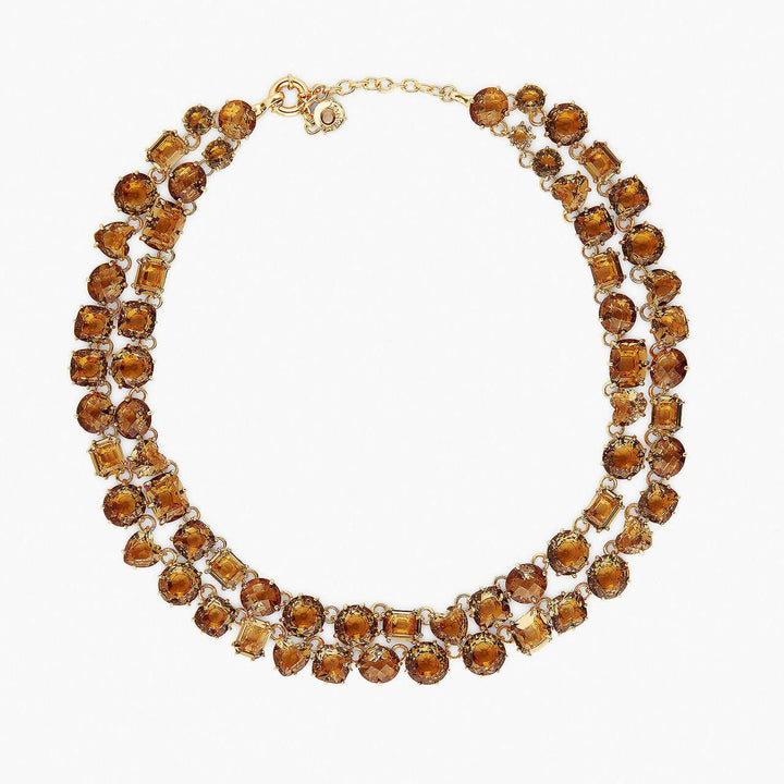 Golden Brown Diamantine Luxurious Two Row Necklace | APLD3551 - Les Nereides