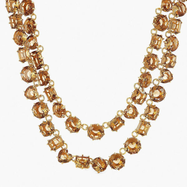 Golden Brown Diamantine Luxurious Two Row Necklace | APLD3551 - Les Nereides