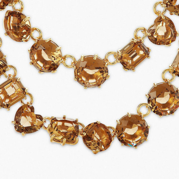 Golden Brown Diamantine Luxurious Two Row Necklace | APLD3551 - Les Nereides
