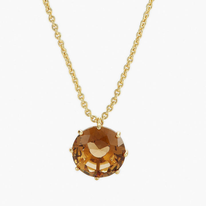 Golden Brown Diamantine Round Stone Long Necklace | APLD3331 - Les Nereides