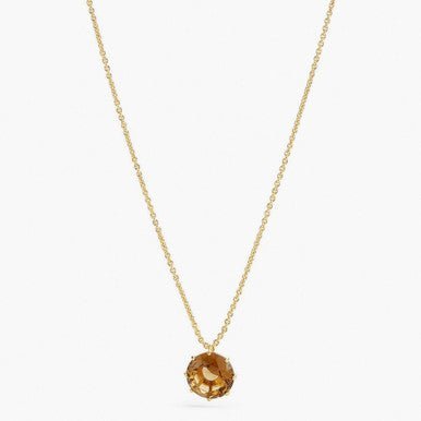 Golden Brown Diamantine Round Stone Long Necklace | APLD3331 - Les Nereides