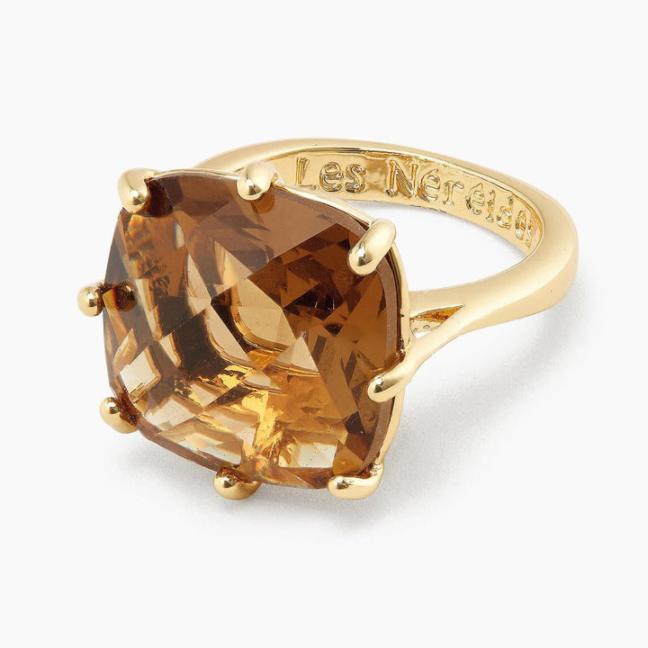 Golden Brown Diamantine Square Solitaire Ring | APLD6021 - Les Nereides