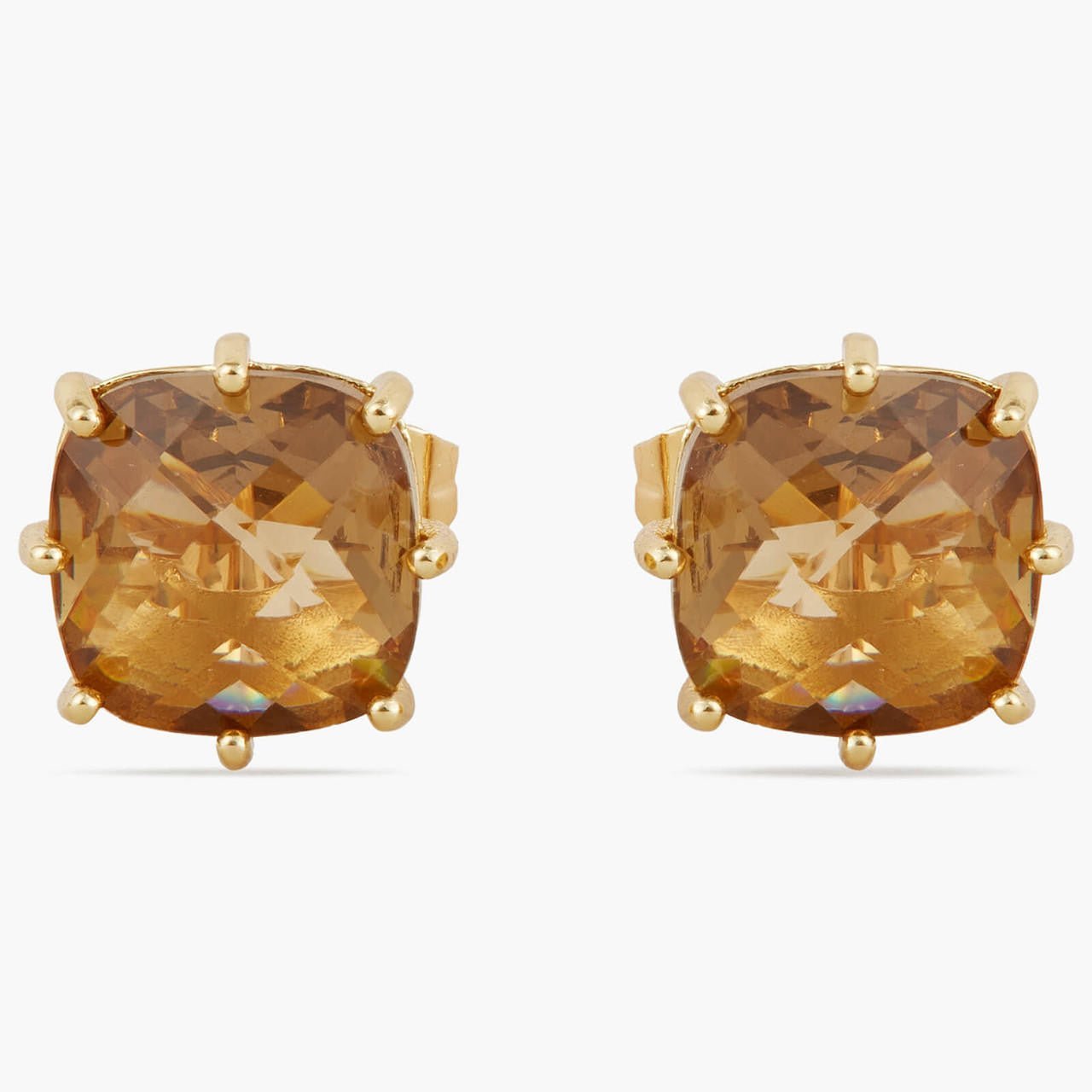 Golden Brown Diamantine Square Stone Earrings | APLD1011 - Les Nereides