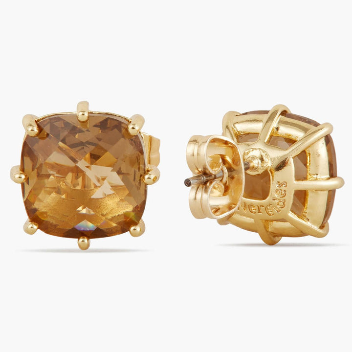 Golden Brown Diamantine Square Stone Earrings | APLD1011 - Les Nereides