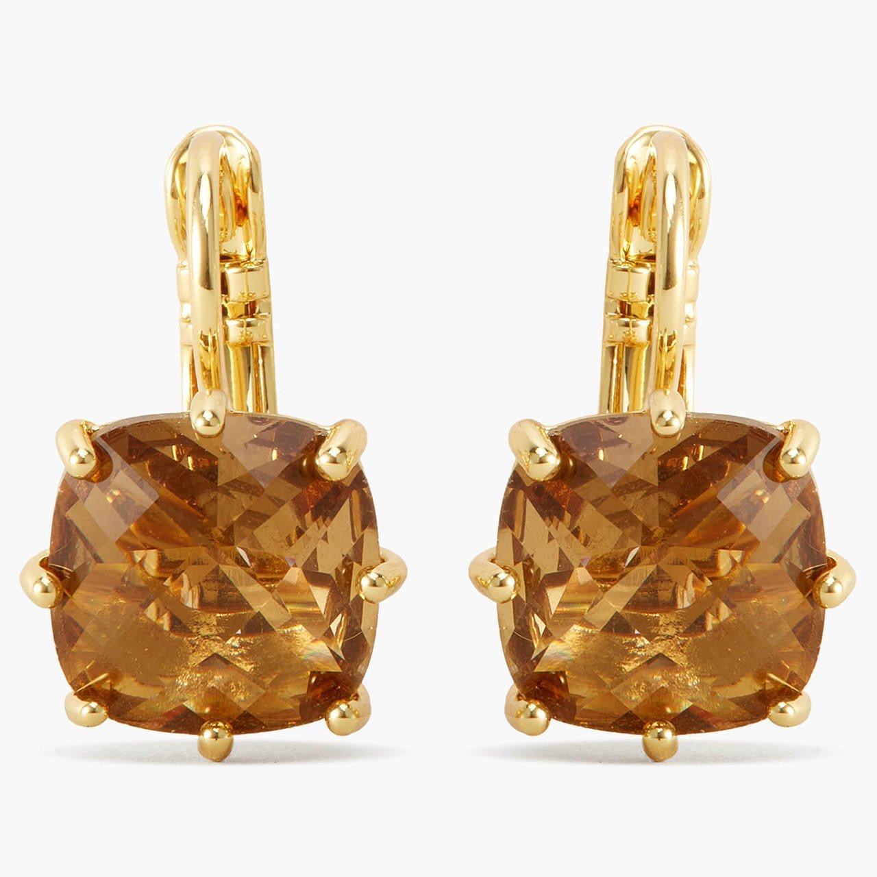 Golden Brown Diamantine Square Stone Earrings | APLD1011 - Les Nereides