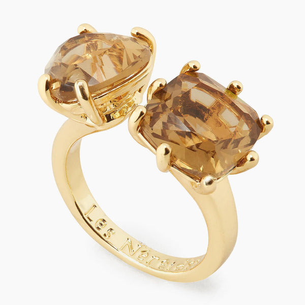 Golden Brown Square And Heart Adjustable Ring | APLD6181 - Les Nereides