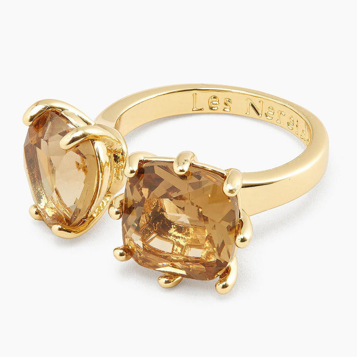 Golden Brown Square And Heart Adjustable Ring | APLD6181 - Les Nereides