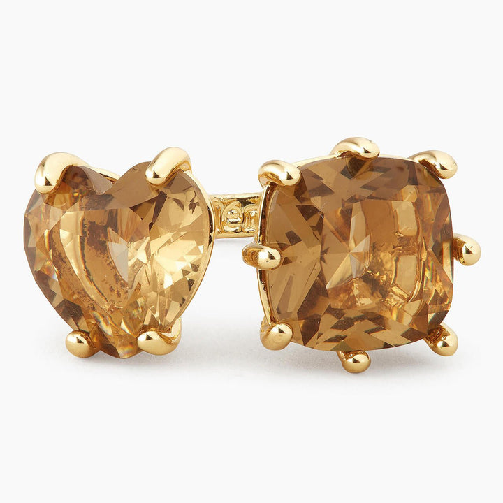Golden Brown Square And Heart Adjustable Ring | APLD6181 - Les Nereides