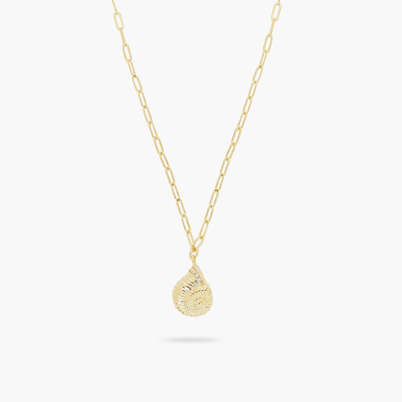 Golden Snail And Rectangle Link Chain Necklace | ARAM3031 - Les Nereides