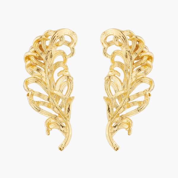 Golden Swan Feather Earrings | AKCY105 - Les Nereides