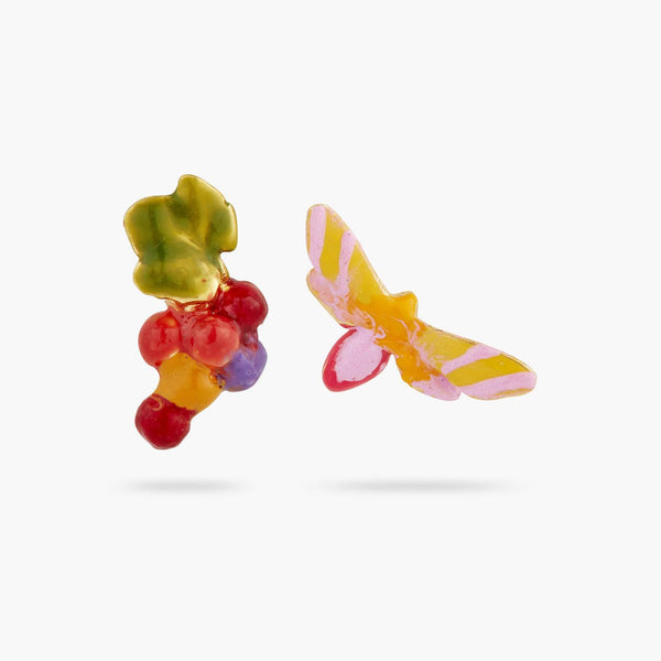 Grapes And Butterfly Asymmetrical Earrings | AQVT1051 - Les Nereides