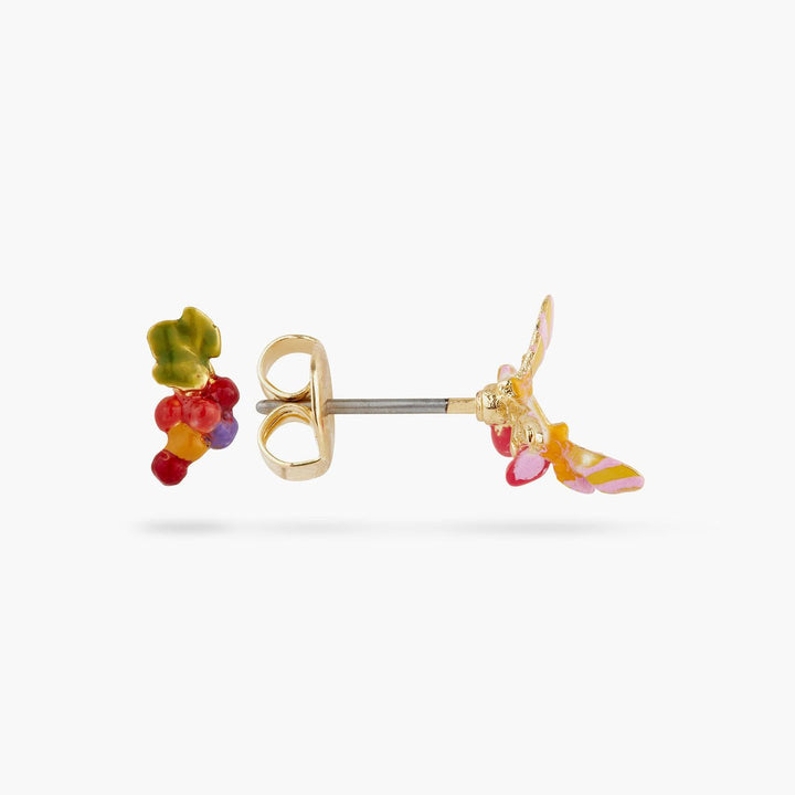 Grapes And Butterfly Asymmetrical Earrings | AQVT1051 - Les Nereides