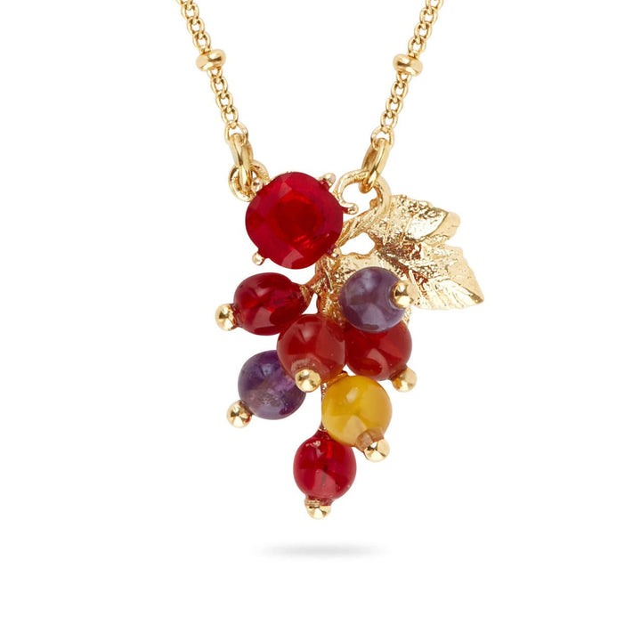 Grapes And Gold-Plated Vine Leaf Pendant Necklace | AQVT3031 - Les Nereides