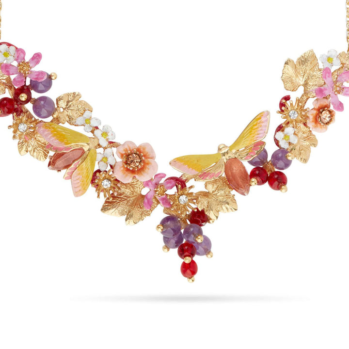 Grapes, Flowers And Butterfly Statement Necklace | AQVT3011 - Les Nereides