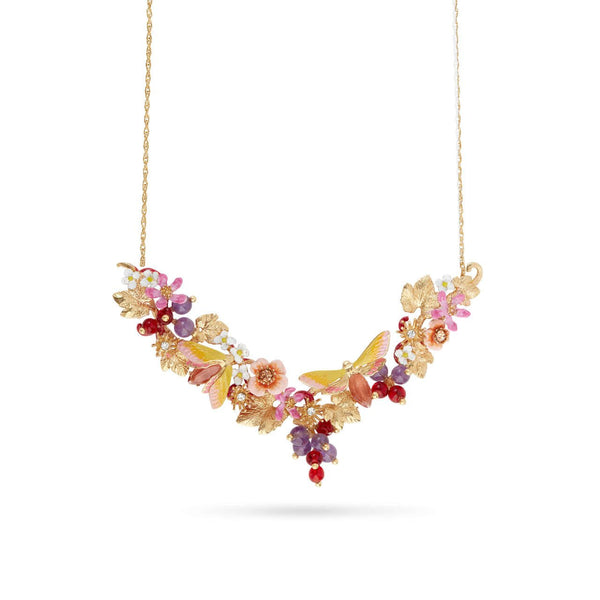 Grapes, Flowers And Butterfly Statement Necklace | AQVT3011 - Les Nereides