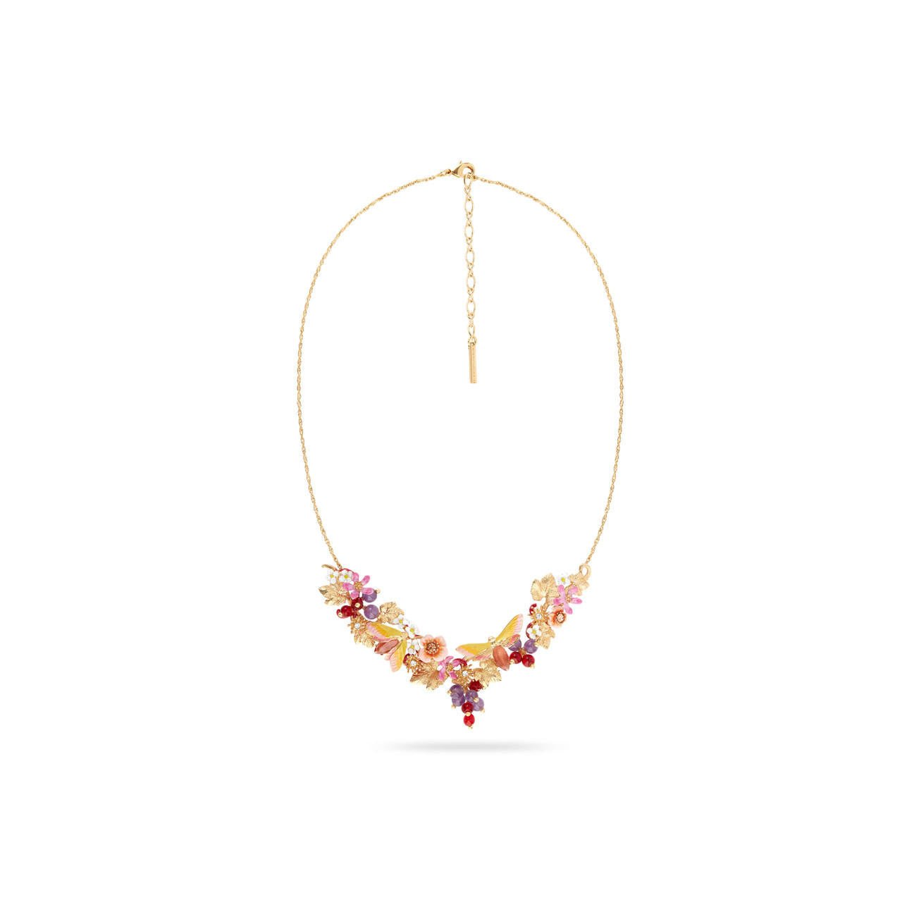 Grapes, Flowers And Butterfly Statement Necklace | AQVT3011 - Les Nereides