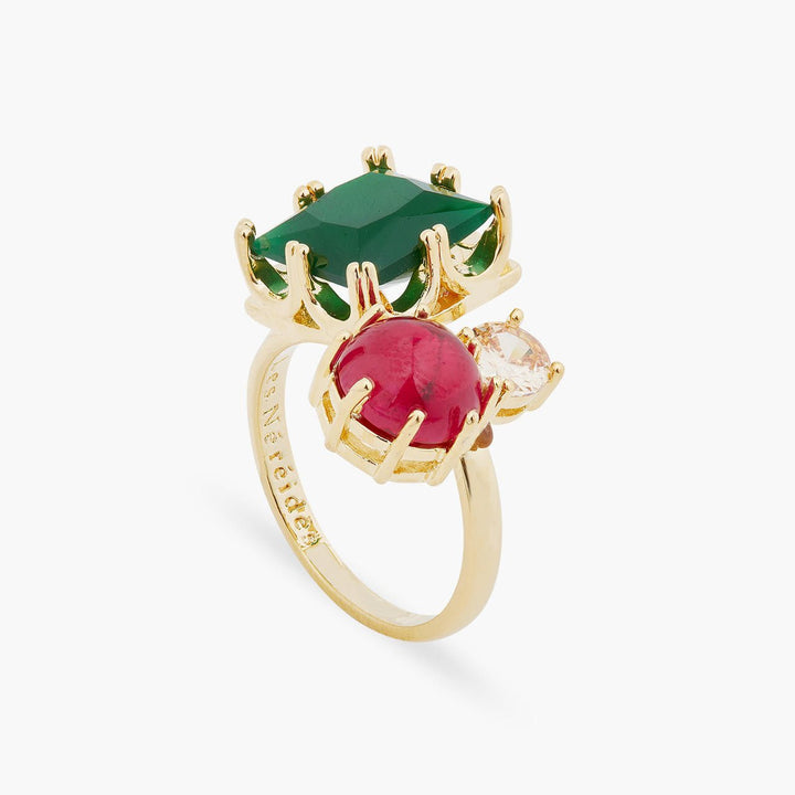 Green And Red Stones You And Me Ajustable Ring | ARCL6031 - Les Nereides