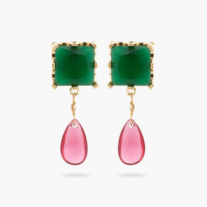 Green Square Stone And Bead Earrings | ARCL1051 - Les Nereides