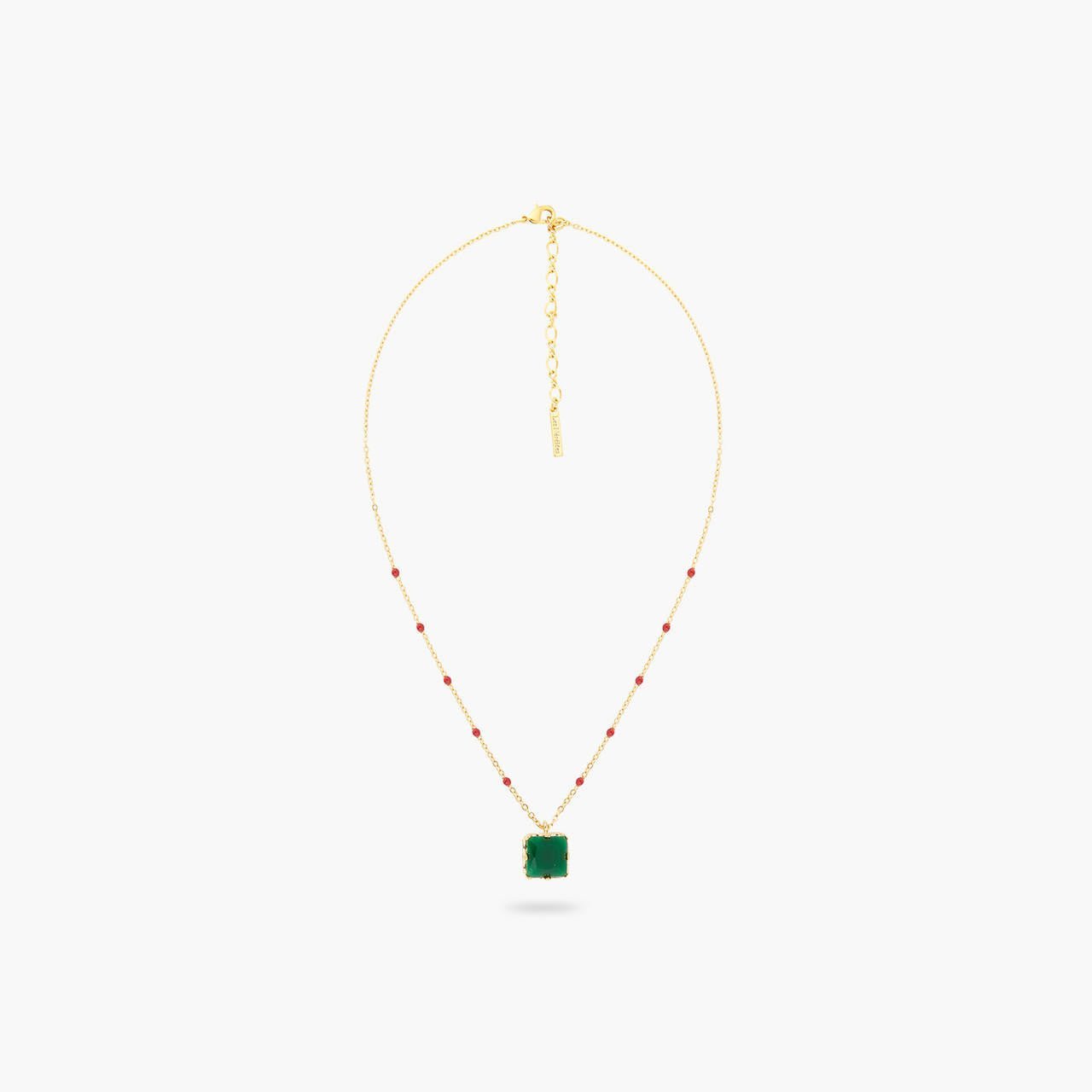 Green Square Stone Pendant Necklace | ARCL3031 - Les Nereides