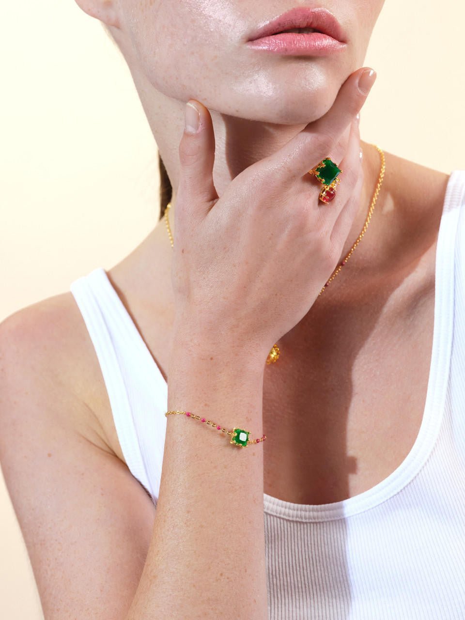 Green Square Stone Thin Bracelet | ARCL2031 - Les Nereides