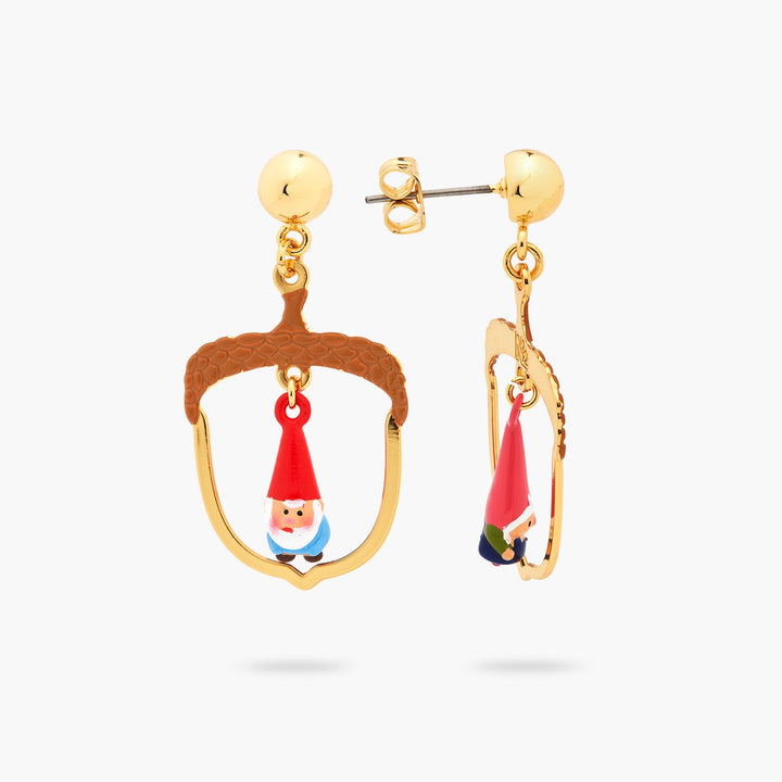 Hazelnut And Garden Gnome Asymmetrical Earrings | ASCP1011 - Les Nereides