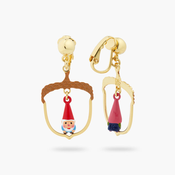 Hazelnut And Garden Gnome Asymmetrical Earrings | ASCP1011 - Les Nereides