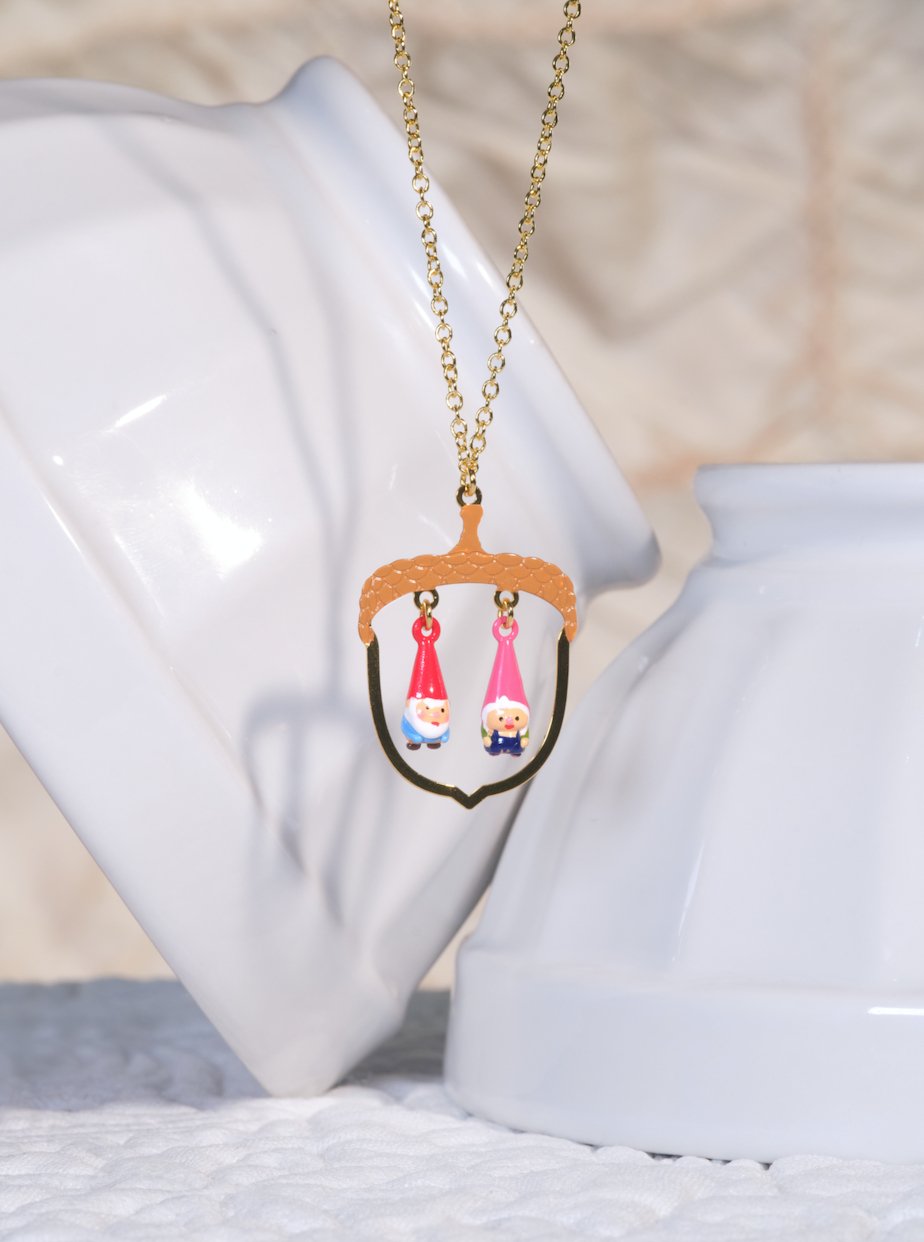 Hazelnut And Garden Gnome Pendant Necklace | ASCP3011 - Les Nereides