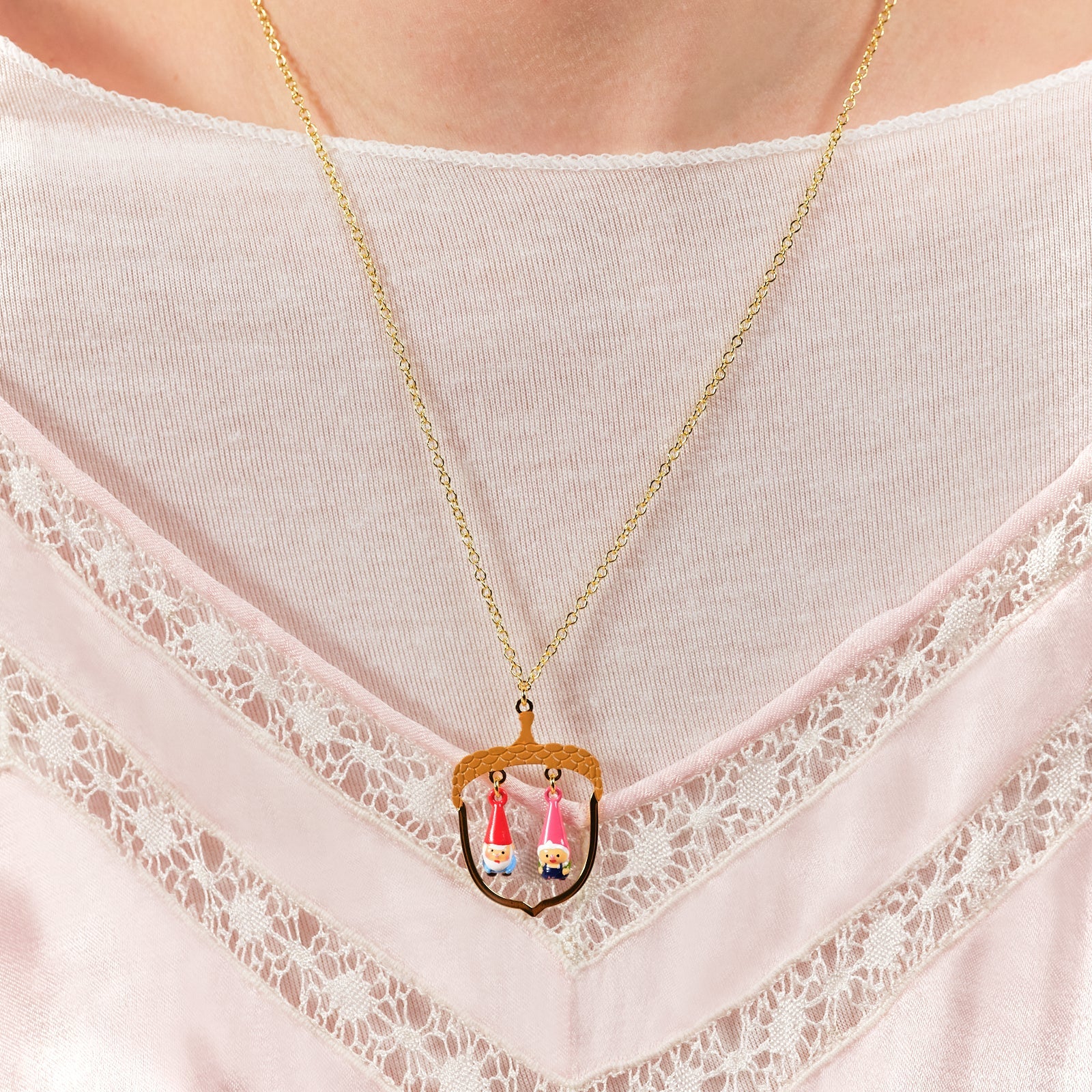 Hazelnut And Garden Gnome Pendant Necklace | ASCP3011 - Les Nereides