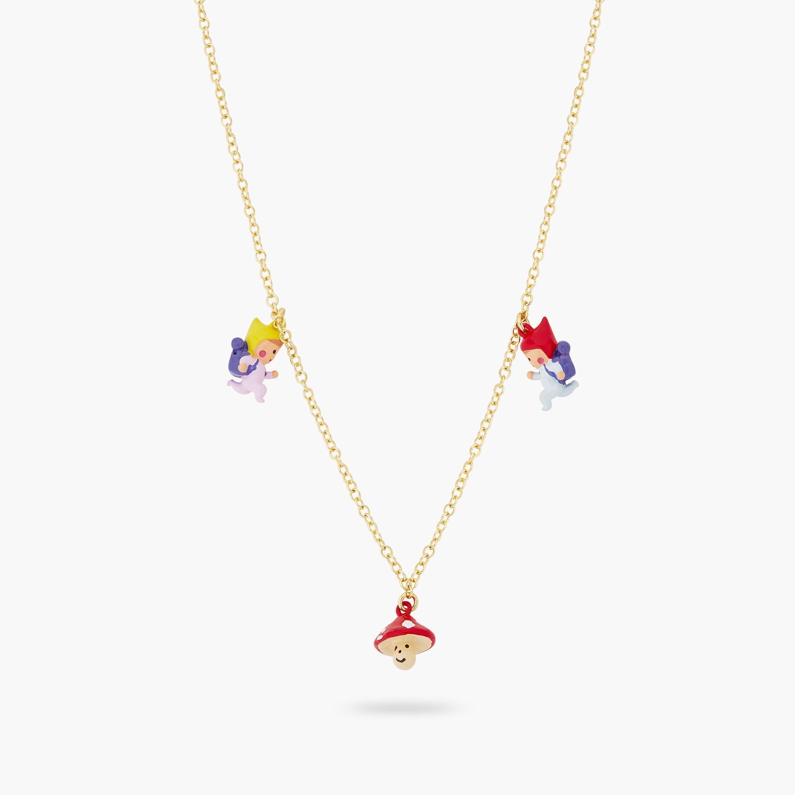 Hiking Young Gnomes And Mushroom Charm Necklace | ASCP3051 - Les Nereides