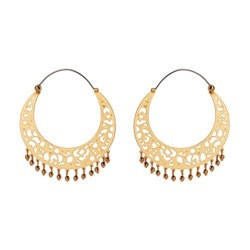 Hoop Saintes-Maries-De-La-Mer Large Crescent Lace Frame & Beads Gold Earrings | ACSM1171 - Les Nereides