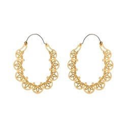 Hoop Saintes-Maries-De-La-Mer Large Leaves Pattern Frame & Beads Gold Earrings | ACSM1191 - Les Nereides