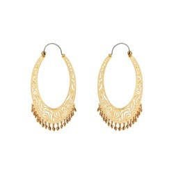 Hoop Saintes-Maries-De-La-Mer Large Oval Lace Frame & Beads Gold Earrings | ACSM1131 - Les Nereides