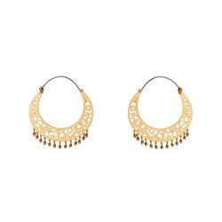 Hoop Saintes-Maries-De-La-Mer Small Crescent Lace Frame & Beads Gold Earrings | ACSM1181 - Les Nereides