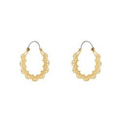 Hoop Saintes-Maries-De-La-Mer Small Leaves Pattern Frame & Beads Gold Earrings | ACSM1201 - Les Nereides