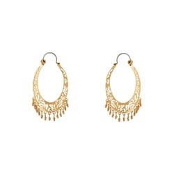 Hoop Saintes-Maries-De-La-Mer Small Oval Lace Frame & Beads Gold Earrings | ACSM1141 - Les Nereides