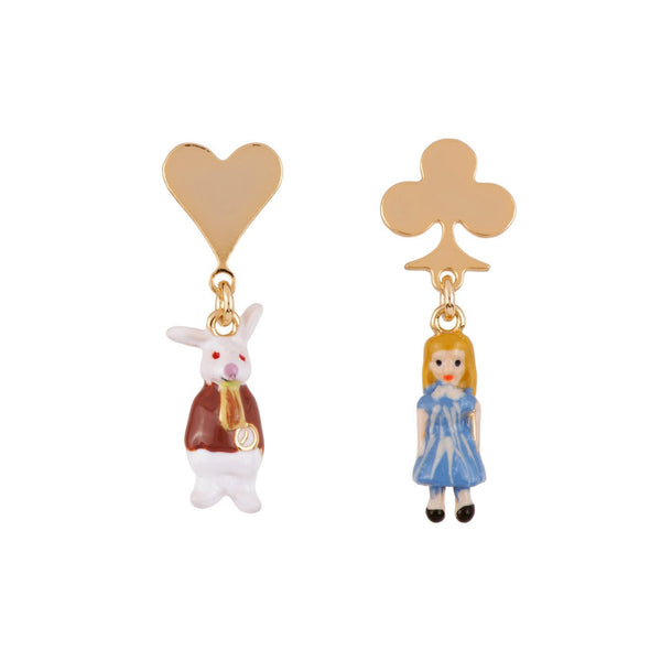 Il Était Une Fois Alice & The Rabbit With Heart & Club Earrings | AEIL101T/1 - Les Nereides