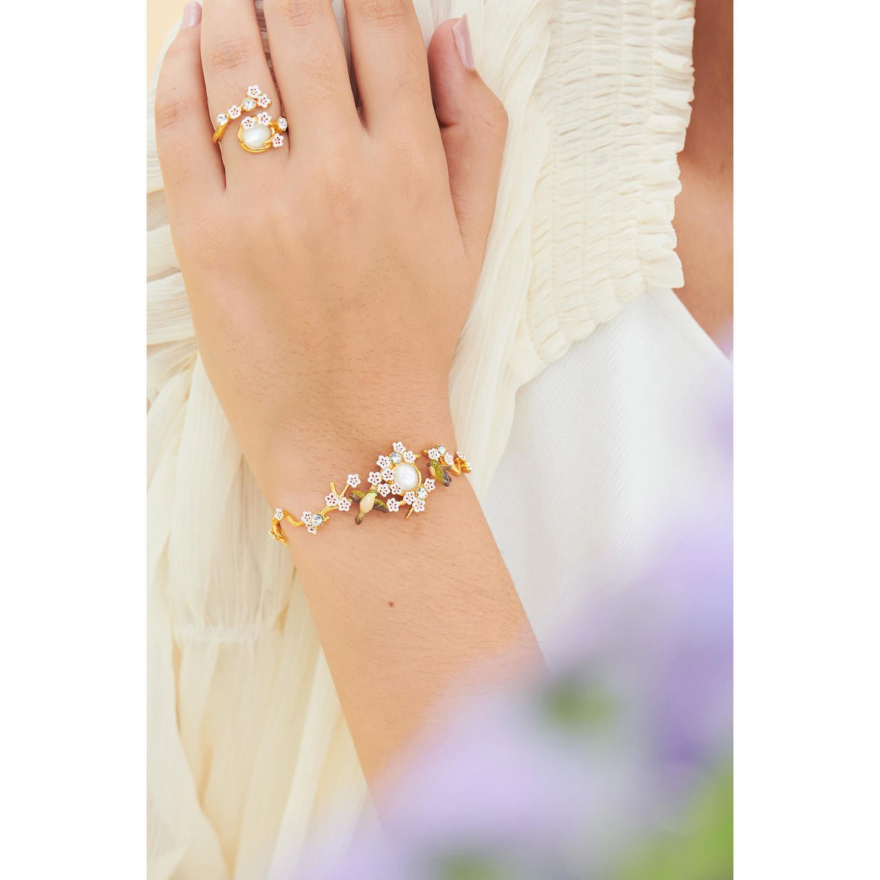 Japanese Cherry Blossom And Branches Bangle Bracelet | ANHA204/11 - Les Nereides
