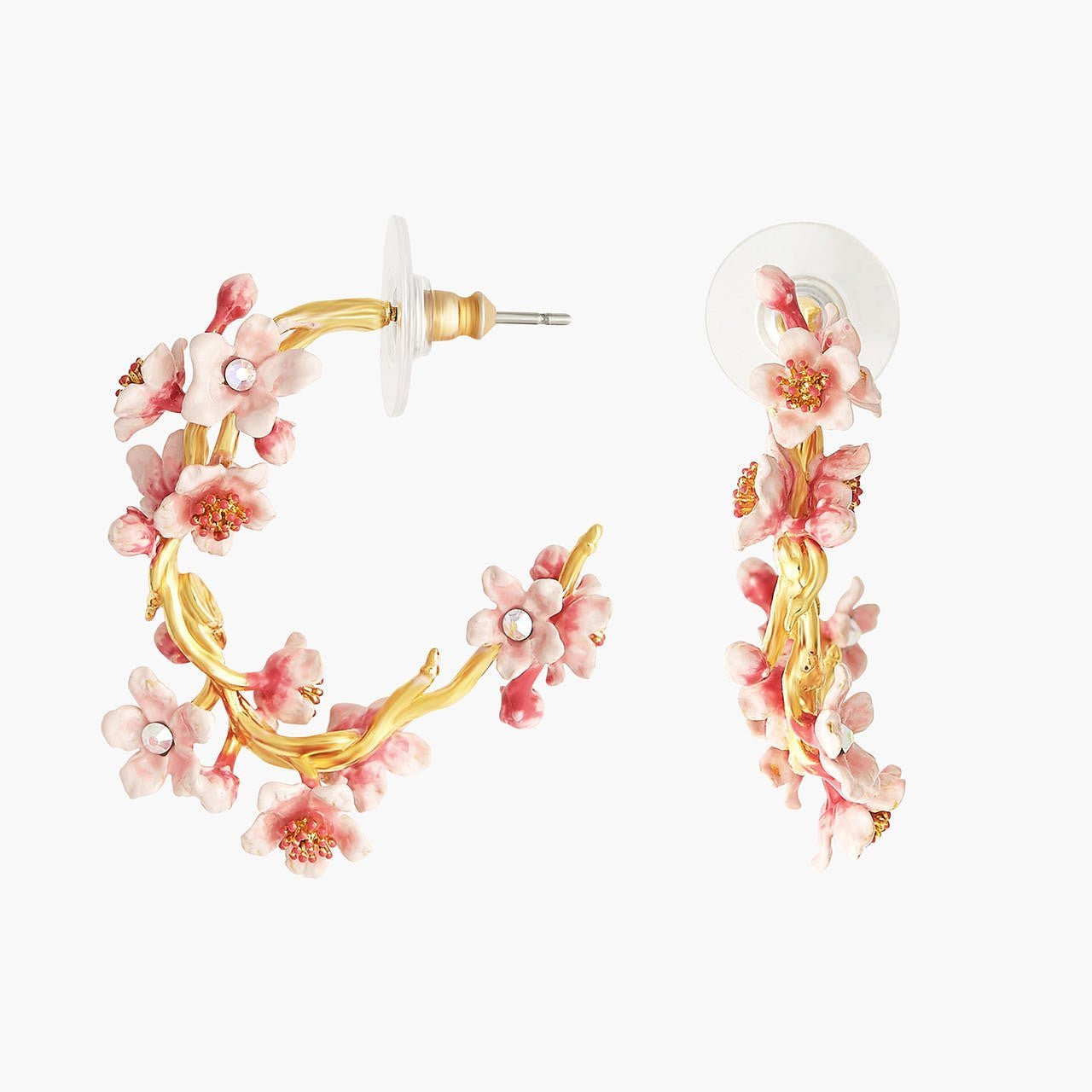 Japanese Cherry Blossom And Golden Branch Hoop Earrings | ANHA1021 - Les Nereides