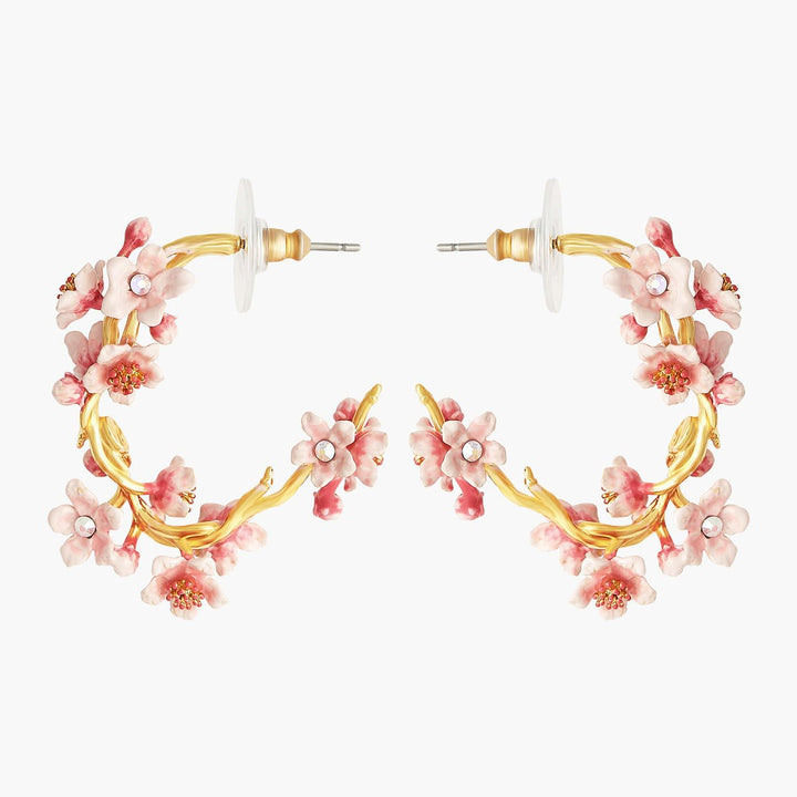 Japanese Cherry Blossom And Golden Branch Hoop Earrings | ANHA1021 - Les Nereides