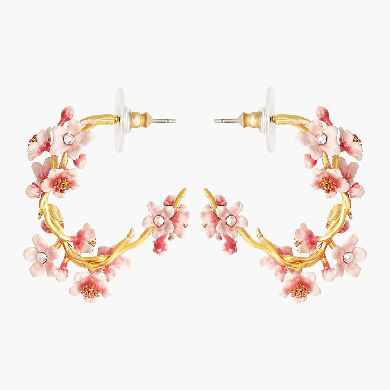 Japanese Cherry Blossom And Golden Branch Hoop Earrings | ANHA1021 - Les Nereides
